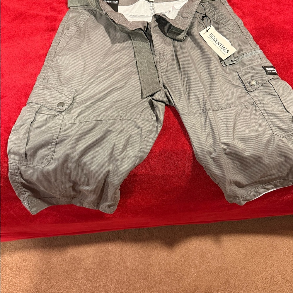 Essentials Gray Cargo Shorts with Belt